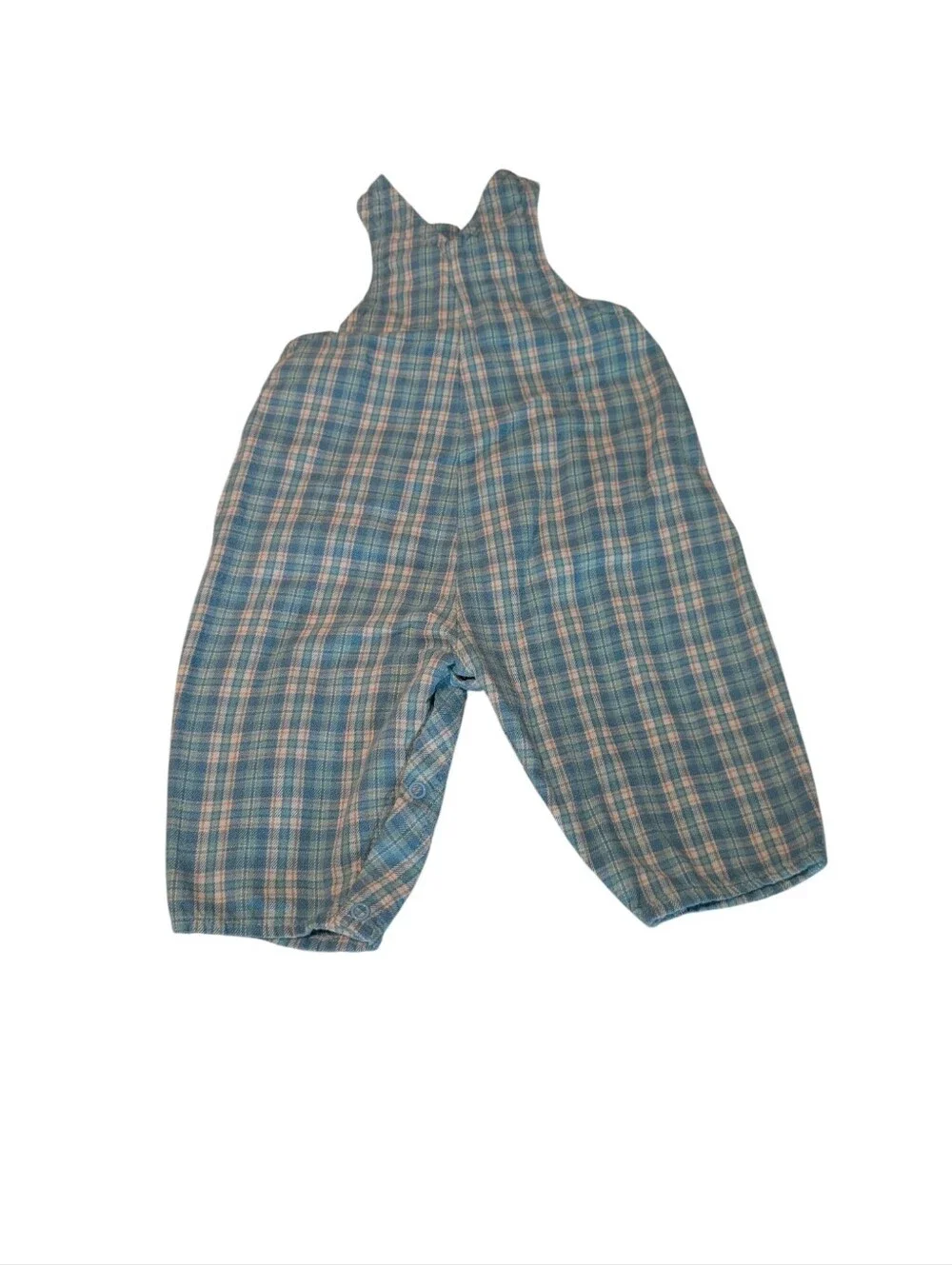 Oshkosh B'gosh Vintage Rare Embroidered Elephant Blue Plaid Flannel Overalls